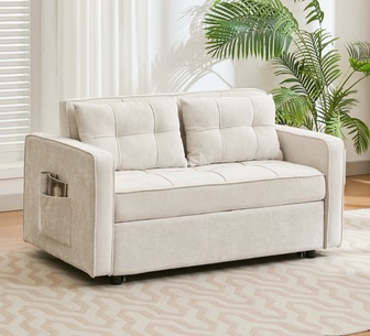 Silva 2 Seater Beige Chenille Convertible Sofa Bed