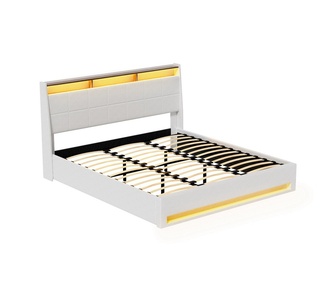 Sindy King White Storage Headboard Gas Lift PU Bed Frame