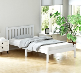 Sinisi King SIngle White Wooden Bed Frame