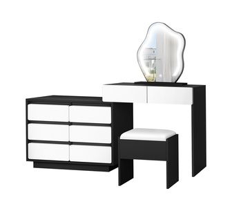 Sinclair 8 Drawer Black White Dressing Table Set w/ LED