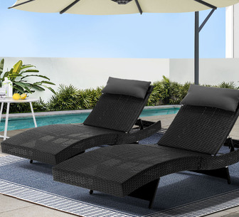 Skyfer 2 Piece Black Adjustable Outdoor Sun Lounges