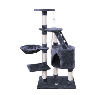 SleepySprout 120cm Grey Fir Wood & Plush Cat Tree