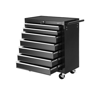 Solara 7 Drawer Black Garage Trolley Tool Box Cabinet