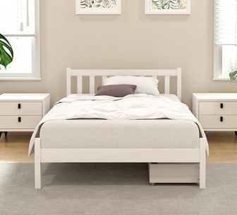 Solima King Single White Wooden Bed Frame with Storage