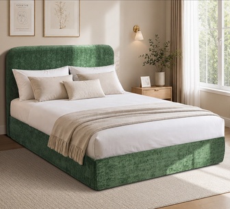 Soleil Queen Green Chenille Compressed Bed Frame