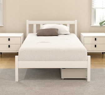 Solima Single White Wooden Bed Frame with Storage