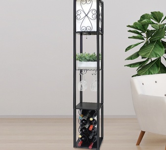 Solenor Black Gold Floor Lamp with Wine Holder Shelf