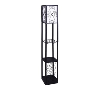 Solenor Black Gold Floor Lamp with Wine Holder Shelf