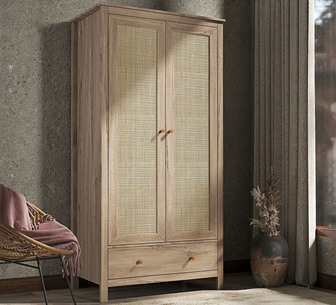 Soller 1 Drawer 2 Door Natural Rattan Wardrobe
