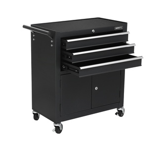 Solah 3 Drawer Black Garage Trolley Tool Box Cabinet