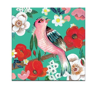 Songbird Poppies Stretched Canvas 41x41cm Wall Art