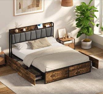 Sonnet Double Natural Bed Frame with Storage and USB Ports