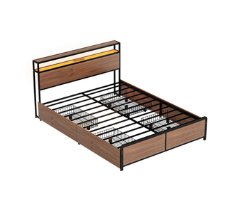 Sono Queen LED Metal Bed Frame with USB Port and 4 Drawers