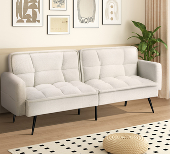 Spencer Convertible Sherpa Sofa Bed White