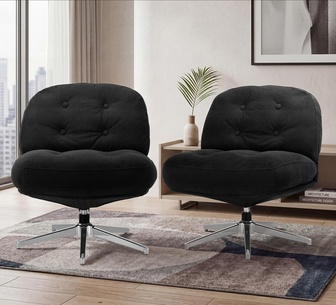 Set of 2 Isso Black Tufted Corduroy Swivel Accent Chair