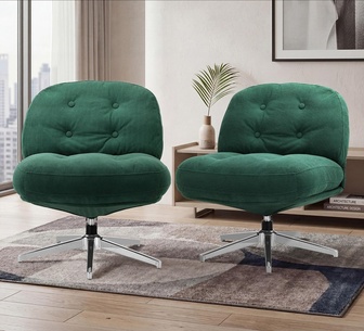 Set of 2 Isso Green Tufted Corduroy Swivel Accent Chair