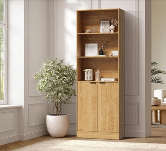 Luz 2 Door 3 Tier Wood Bookshelf