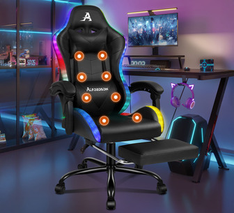 Strathmere Massage Gaming Office Chair with LED Black