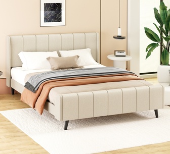 Svalbard Queen Beige Fabric Tufted Bed Frame