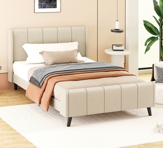 Svalbard Single Beige Fabric Tufted Bed Frame