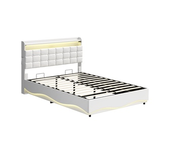 Sylvia Double White LED USB Gas Lift Bed Fame