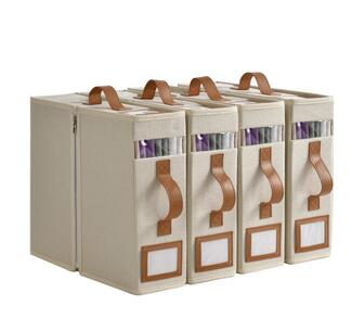 Taka Faux Linen Bed Storage Organiser 4 Pack Beige Small