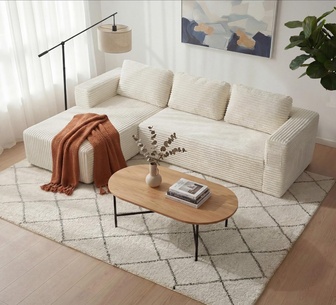 Utama 4 Seater Beige L-Shaped Corduroy Modular Compressed So