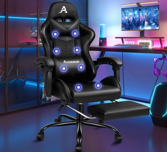 Quenten Black PU 8 Point Massage Gaming Chair with Footrest
