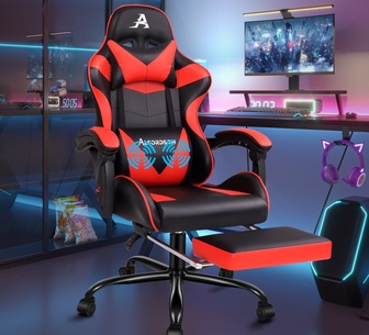 Quenten Blackk Red PU Massage Gaming Chair with Footrest