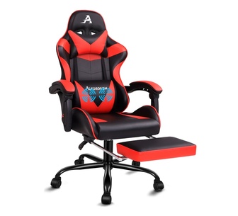 Quenten Blackk Red PU Massage Gaming Chair with Footrest