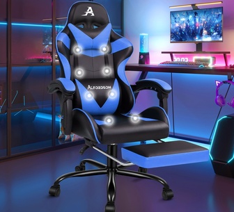 Quenten Blue PU 8 Point Massage Gaming Chair with Footrest