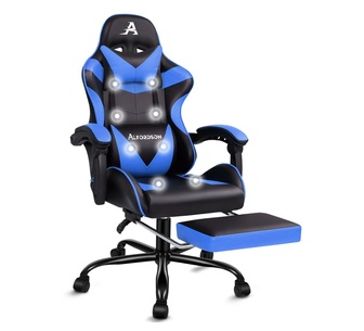 Quenten Blue PU 8 Point Massage Gaming Chair with Footrest
