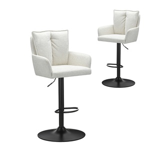Set of 2 Westerly Upholstered Beige Linen Bar Stools