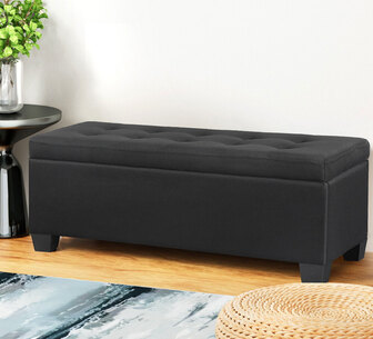 Thessalyn Black Linen Rectangle Storage Ottoman