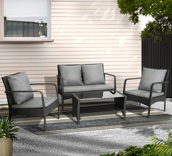 Timo 4 Piece Black Wicker Outdoor Lounge Setting