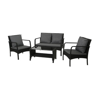 Timo 4 Piece Black Wicker Outdoor Lounge Setting