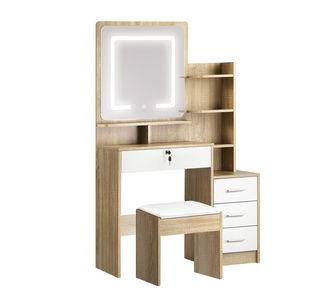 Utta 4 Drawers Natural White Dressing Table Set w/ LED