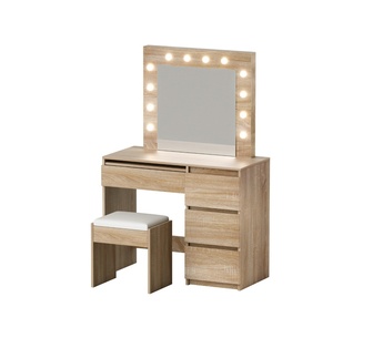Vaila Oak Dressing Table Set with LED
