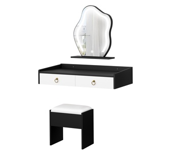 Vanora Black White Floating Dressing Table Set w/ LED