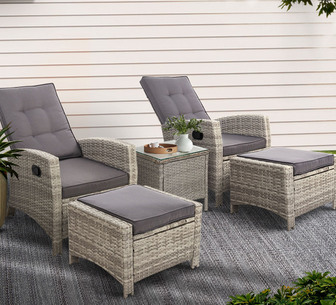 Varo 5 Piece Grey Wicker Recliner Outdoor Sun Lounges