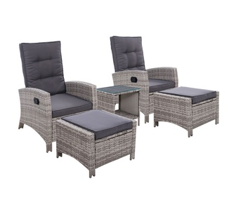 Varo 5 Piece Grey Wicker Recliner Outdoor Sun Lounges