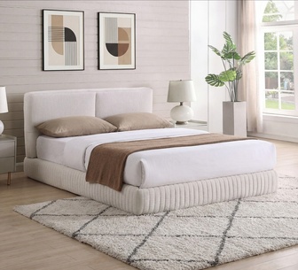 Vasilis Queen Beige Upholsetered Compressed Bed Frame