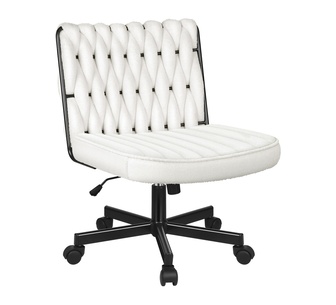 Vessa White Boucle Armless Office Chair