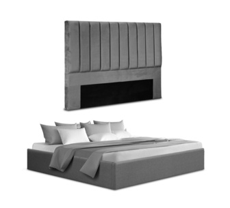 Veya King Grey Velvet Headboard Gas Lift Bed Frame
