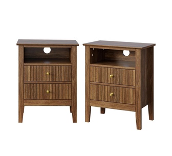 Set of 2 Walnut 2 Drawer White Bedside Table