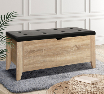 Ewald Oak and Black Rectangular Ottoman