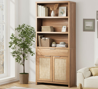 Wenzy 2 Door 5 Shelf Natural Adjustable Bookshelf