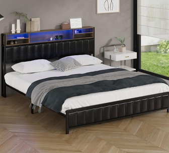 Wendi King Bed Frame LED Storage Headboard