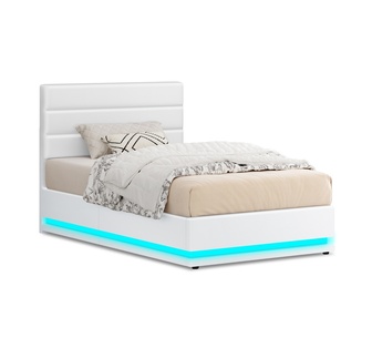 Wilmer Single White PU Gas Lift Bed Frame with LED