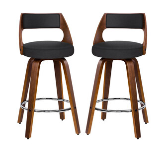 Set of 2 Wilhelmina Fabric Black Swivel Bar Stools